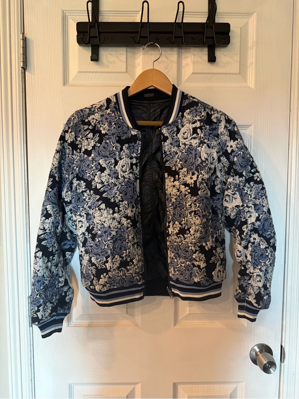 Blank NYC Navy and White Floral Bomber Jacket